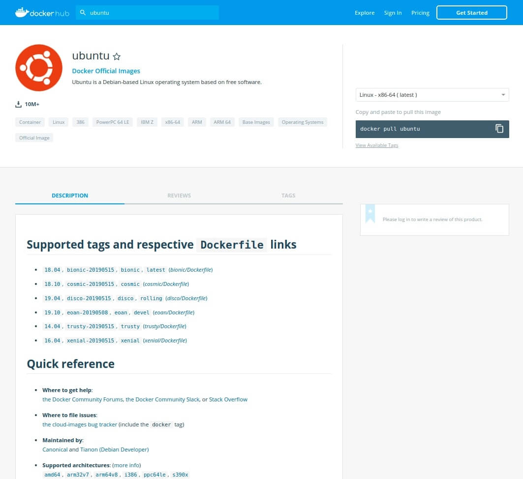 image officielle d'ubuntu dans le Docker Hub Registry