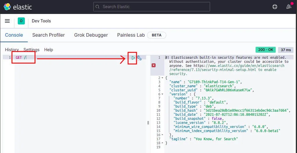 lancement de la requête GET depuis dev tools kibana