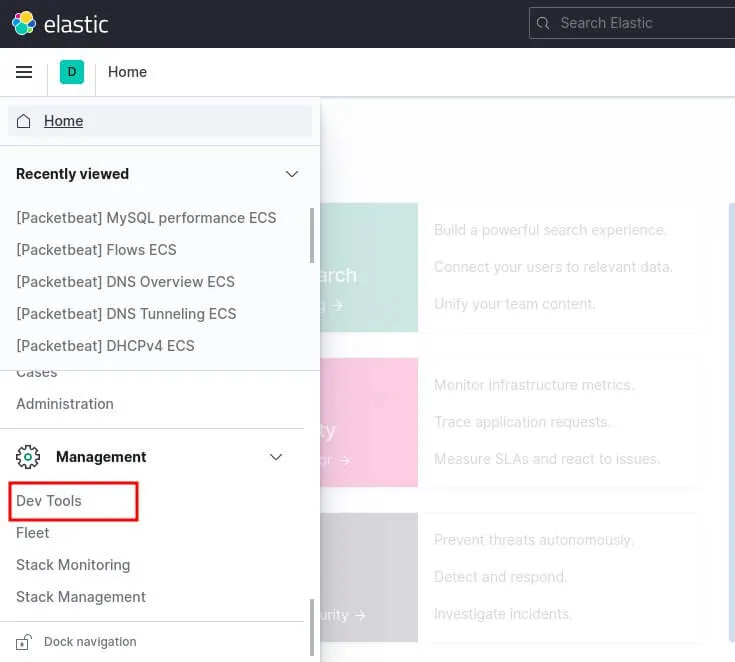dev tools kibana