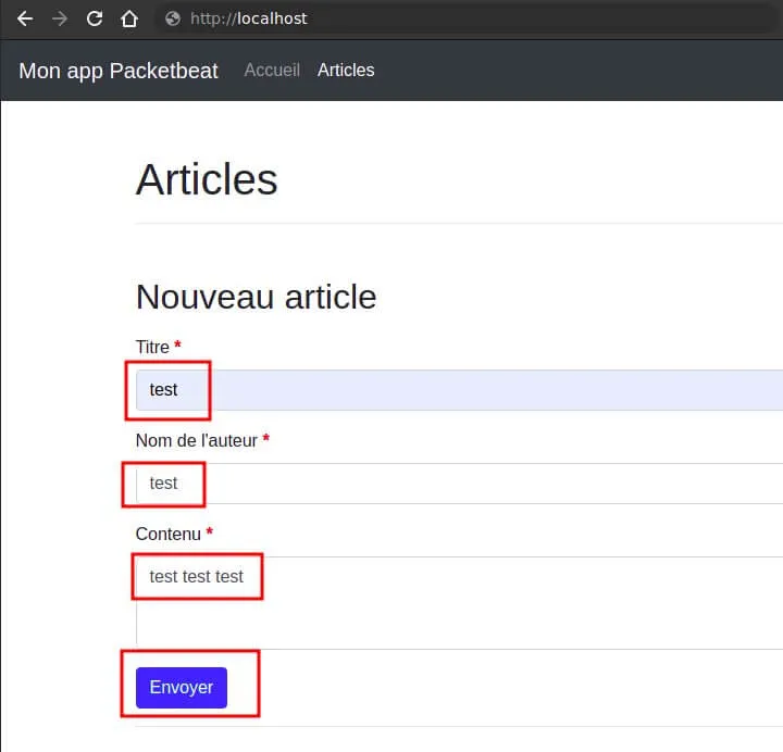 ajout d'un article dans la web app docker packetbeat