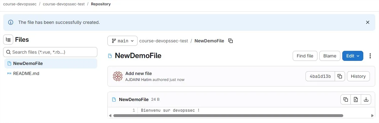 Message de succès après le commit web