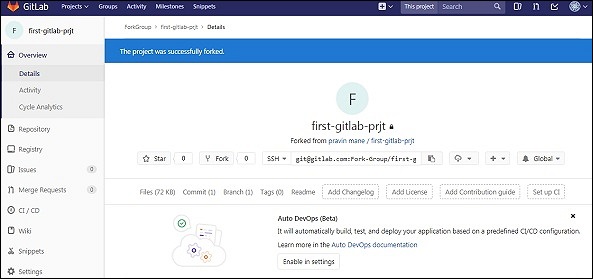 Succès du Fork GitLab