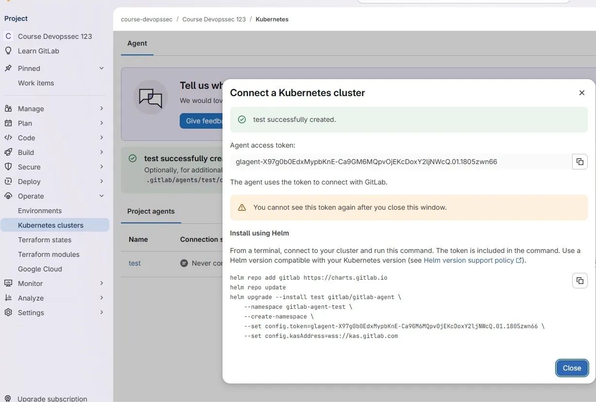 token agent k8s pour gitlab