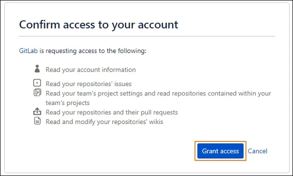 Demande d'autorisation Bitbucket