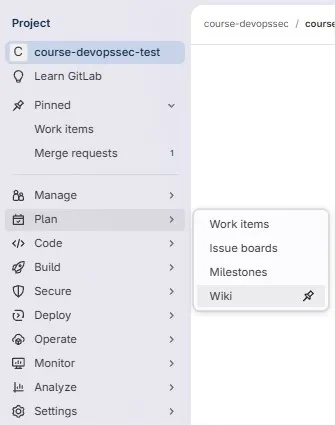 Menu Wiki dans l'interface GitLab