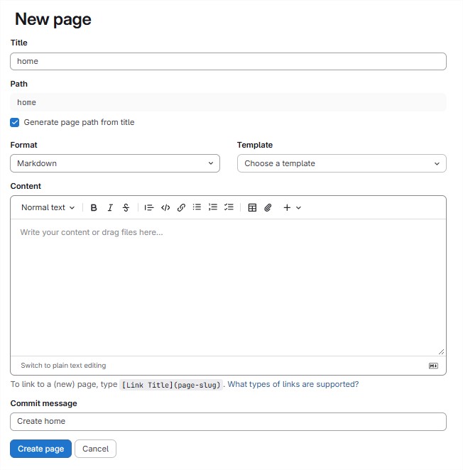 Interface de rédaction d'une page Wiki