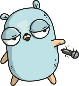 Mascotte de golang qui laisse tomber le micro
