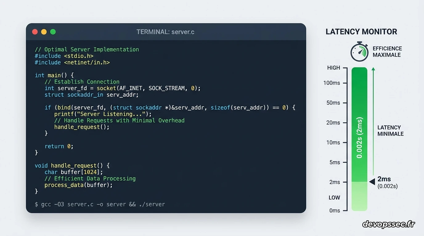 Représentation conceptuelle d'un code source C hautement optimisé tirant parti de liburing