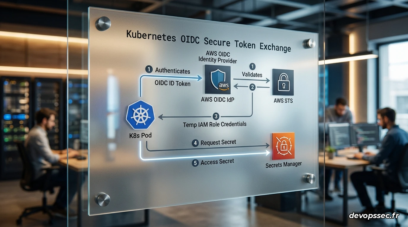 Workflow d'authentification IRSA entre Kubernetes et AWS Secrets Manager