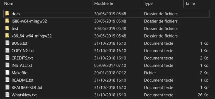 mon répertoire de travail SDL2